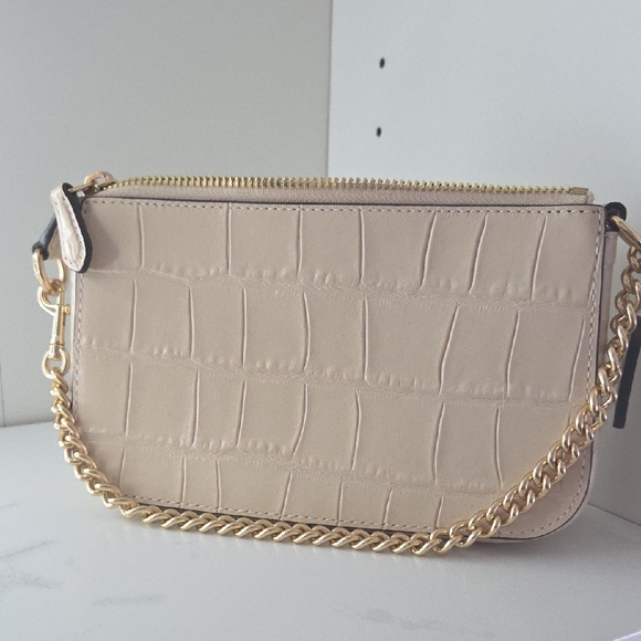 Coach Light Beige Croc-Embossed Wristlet